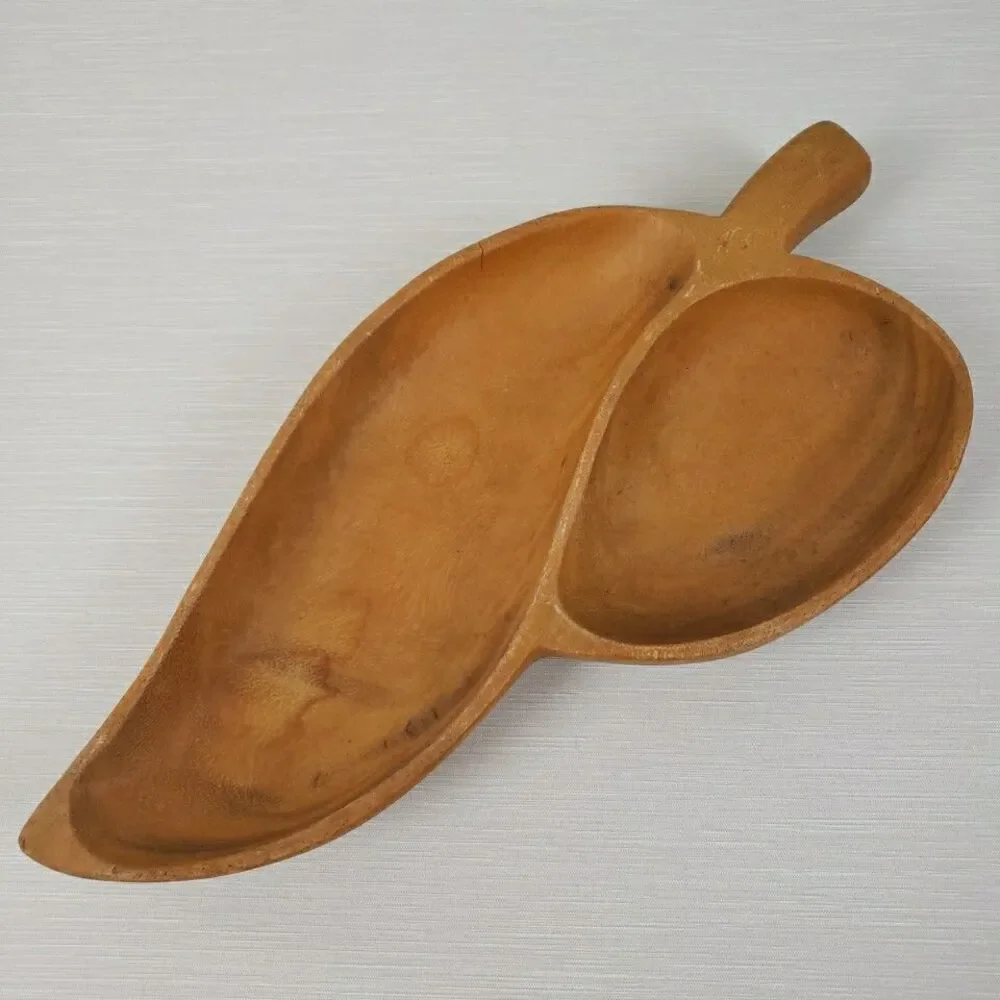 VTG Leilani Monkey Pod Wood Leaf Tray Hollywood Regency MCM Tiki Farmhouse